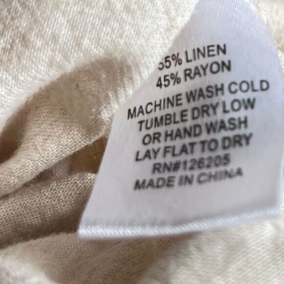 4our Dreamers Tan Linen Blend Cropped Wide Leg Overalls Boho size Medium - Picture 4 of 5